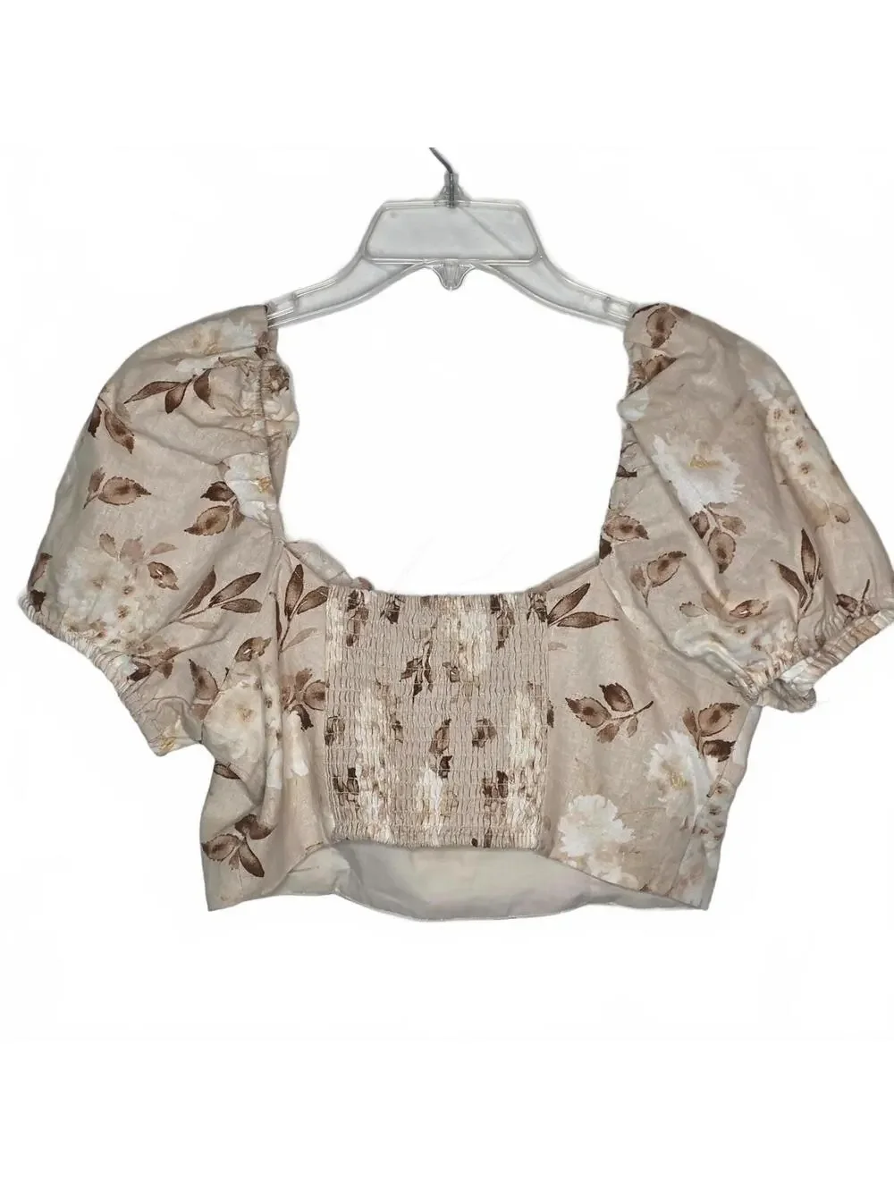 House of Harlow Samina Cropped Linen Blend Top Size 8 Cream Tan Floral